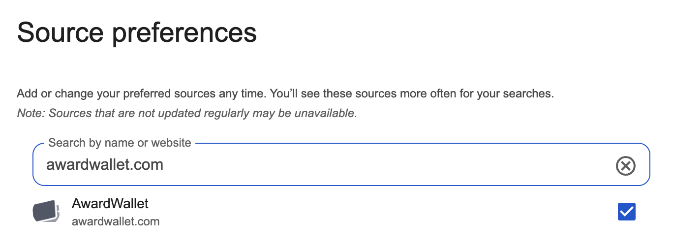 Google Preferred Sources webpage.
