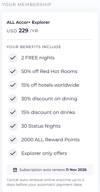 Accor Explorer Subscription 2,000 Points Bonus