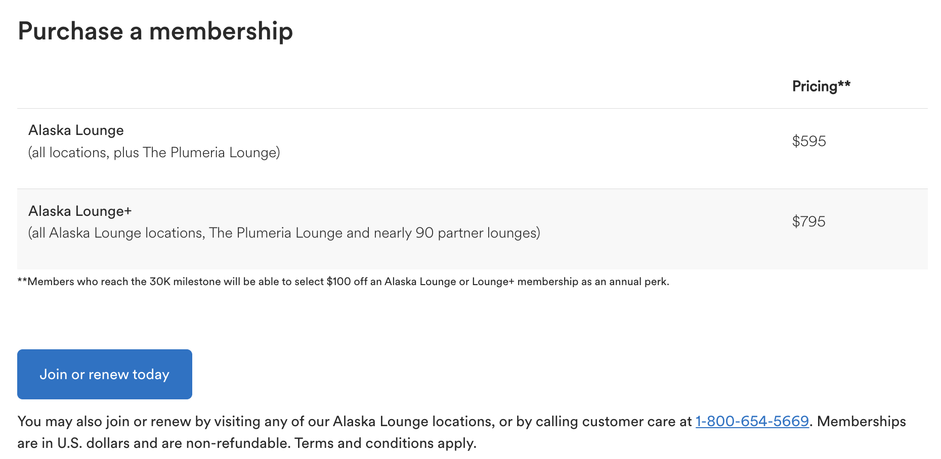 Alaska Airlines lounge membership pricing.