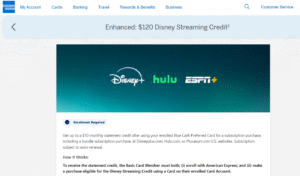 Screenshot of Amex Blue Cash Preferred Disney streaming credit