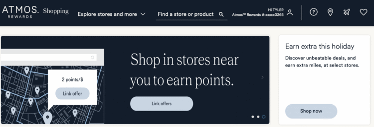 Alaska Airlines Atmos Rewards shopping homepage.