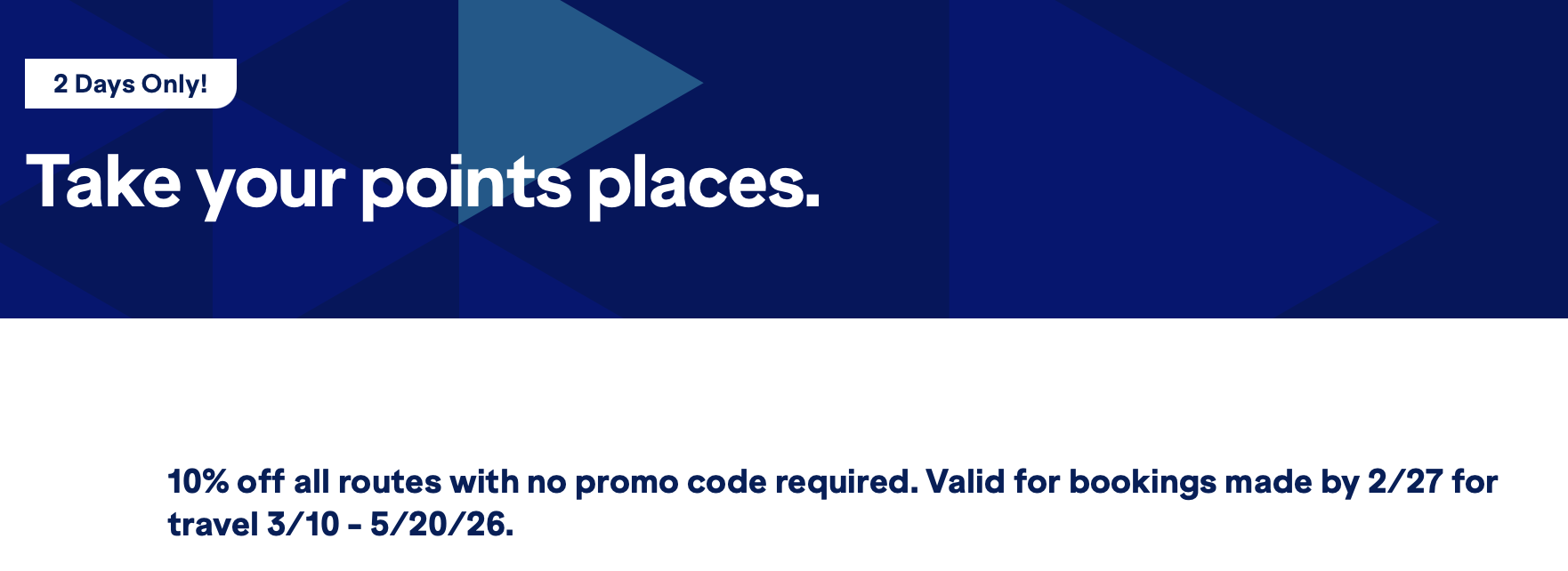 JetBlue two-day award sale promo banner.