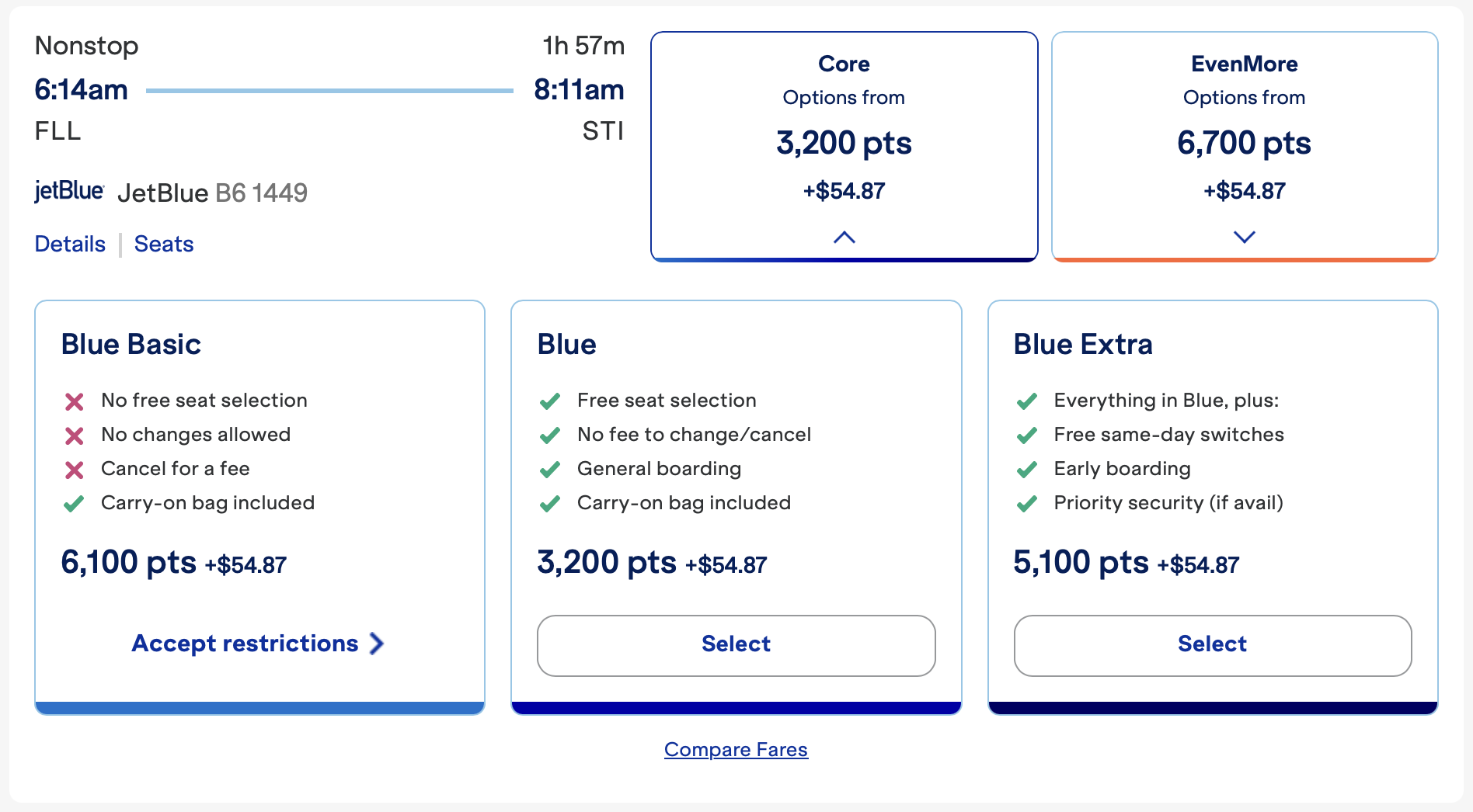 JetBlue award from FLL to STI