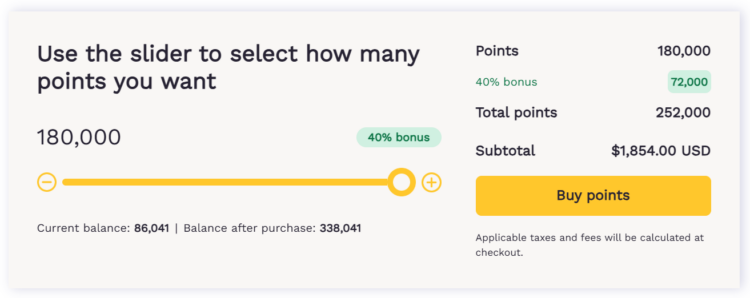 Screenshot of buying Choice points with 40% bonus