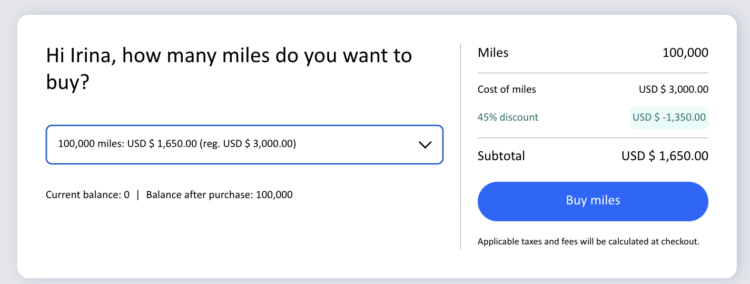 Screenshot of example to buy Copa Airlines with a 45% discount