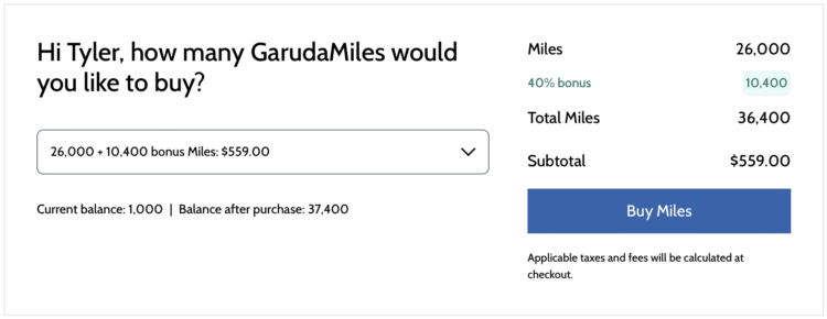Garuda Indonesia buy miles receipt.