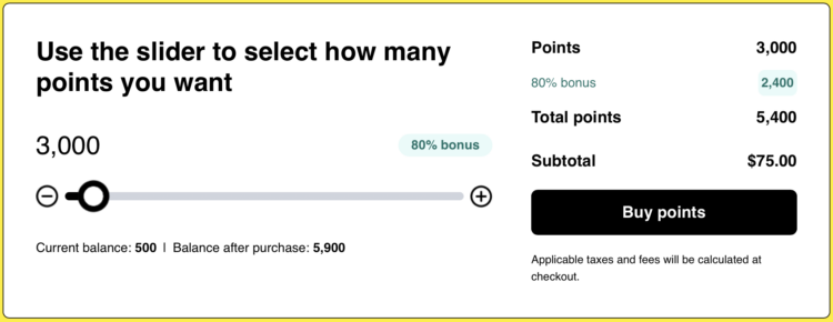 Spirit buy points slider