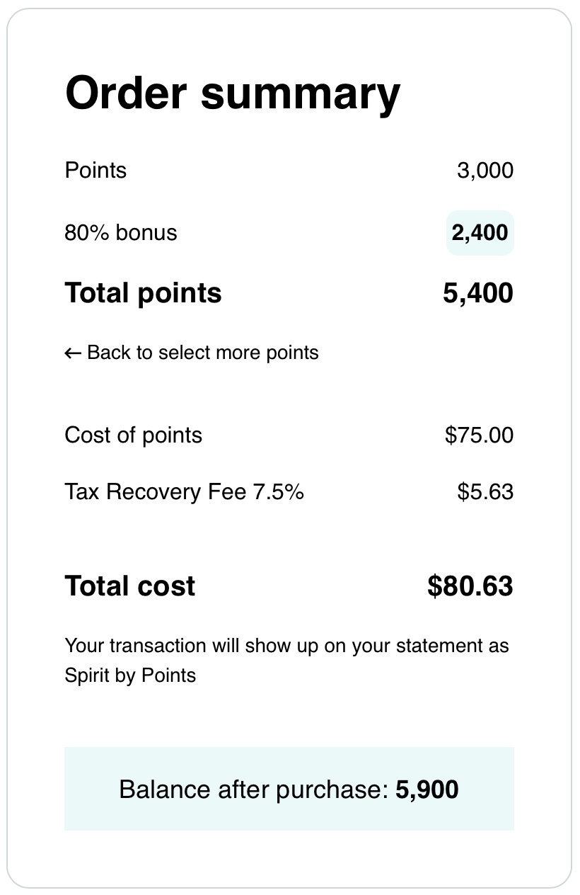 Spirit buy points receipt