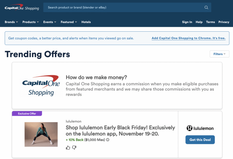 Capital One Shopping homepage.
