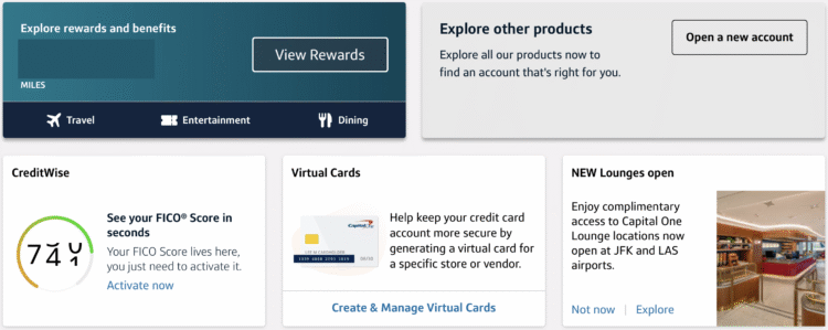 Capital One account dash board