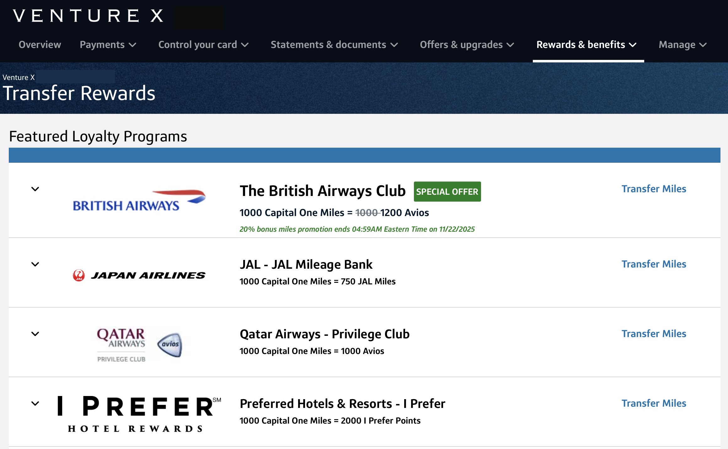 Capital One transfer partners snippet.