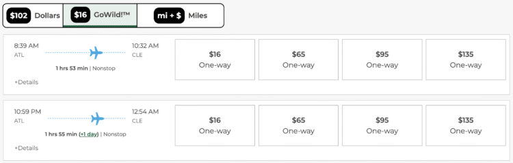 Frontier GoWild fares from ATL to CLE