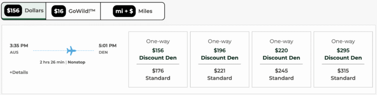 Frontier fares for AUS to DEN