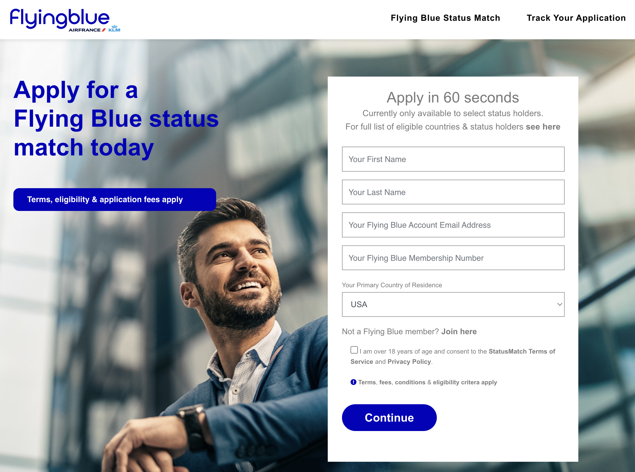 Screenshot of Statusmatch.com Flying Blue offer
