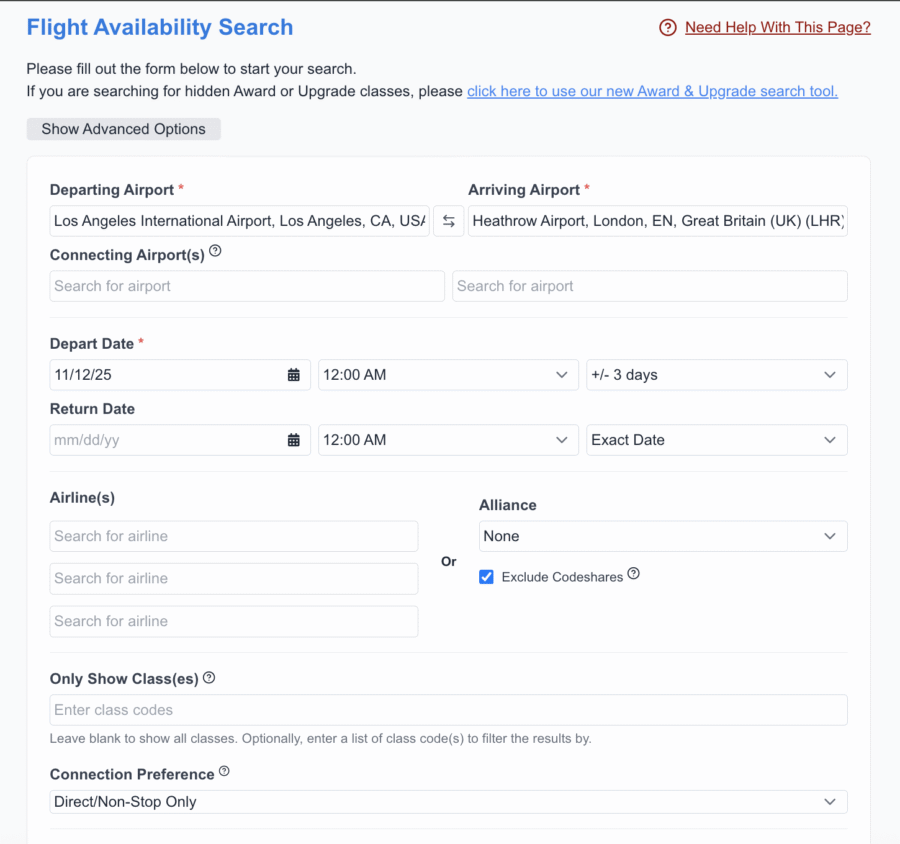 Setting Up A Flight Availability Search on ExpertFlyer