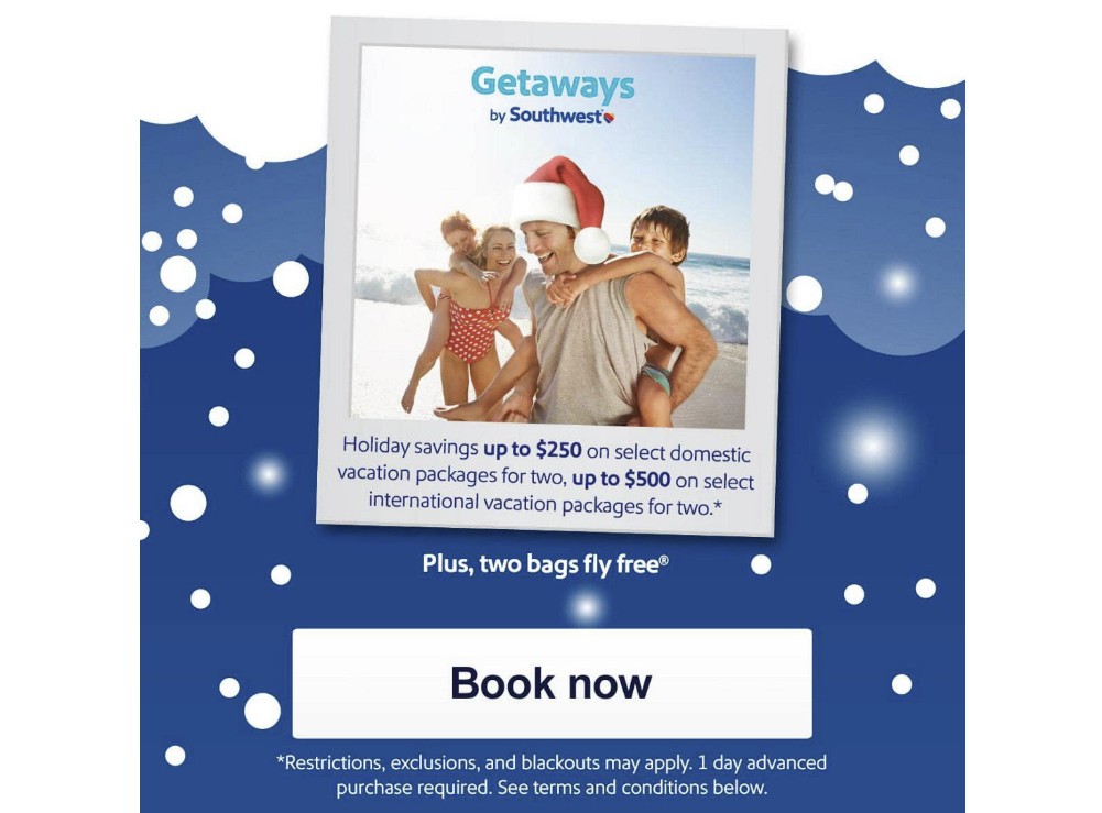 Getaways by Southwest 500 Off Vacation Pacakges November 2025 Promotion
