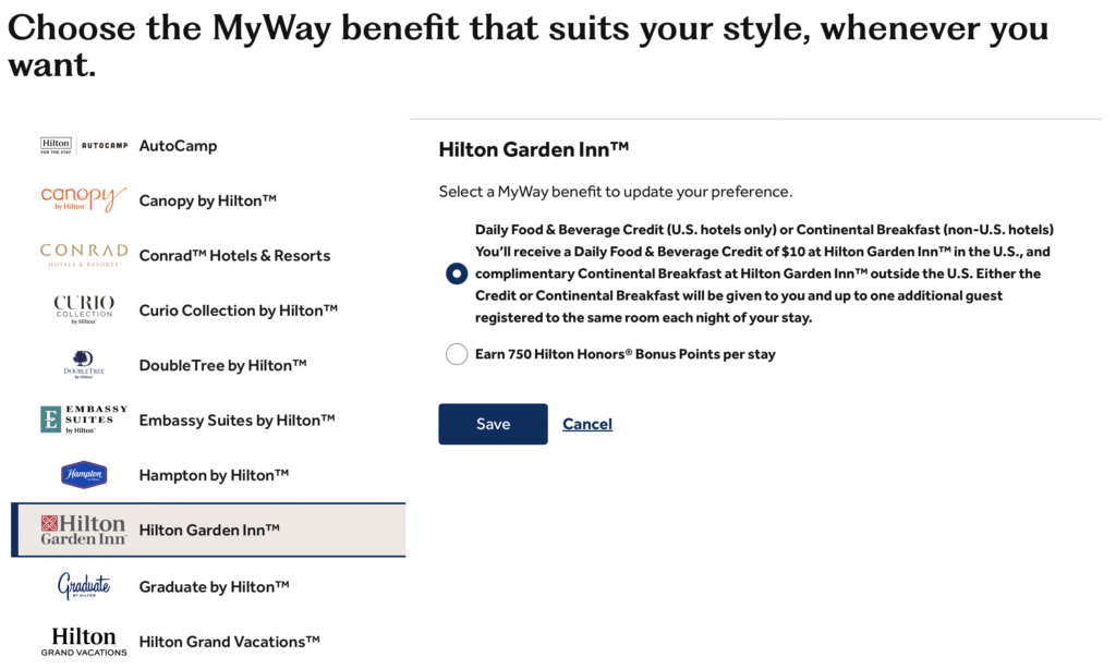 Hilton MyWay Benefits