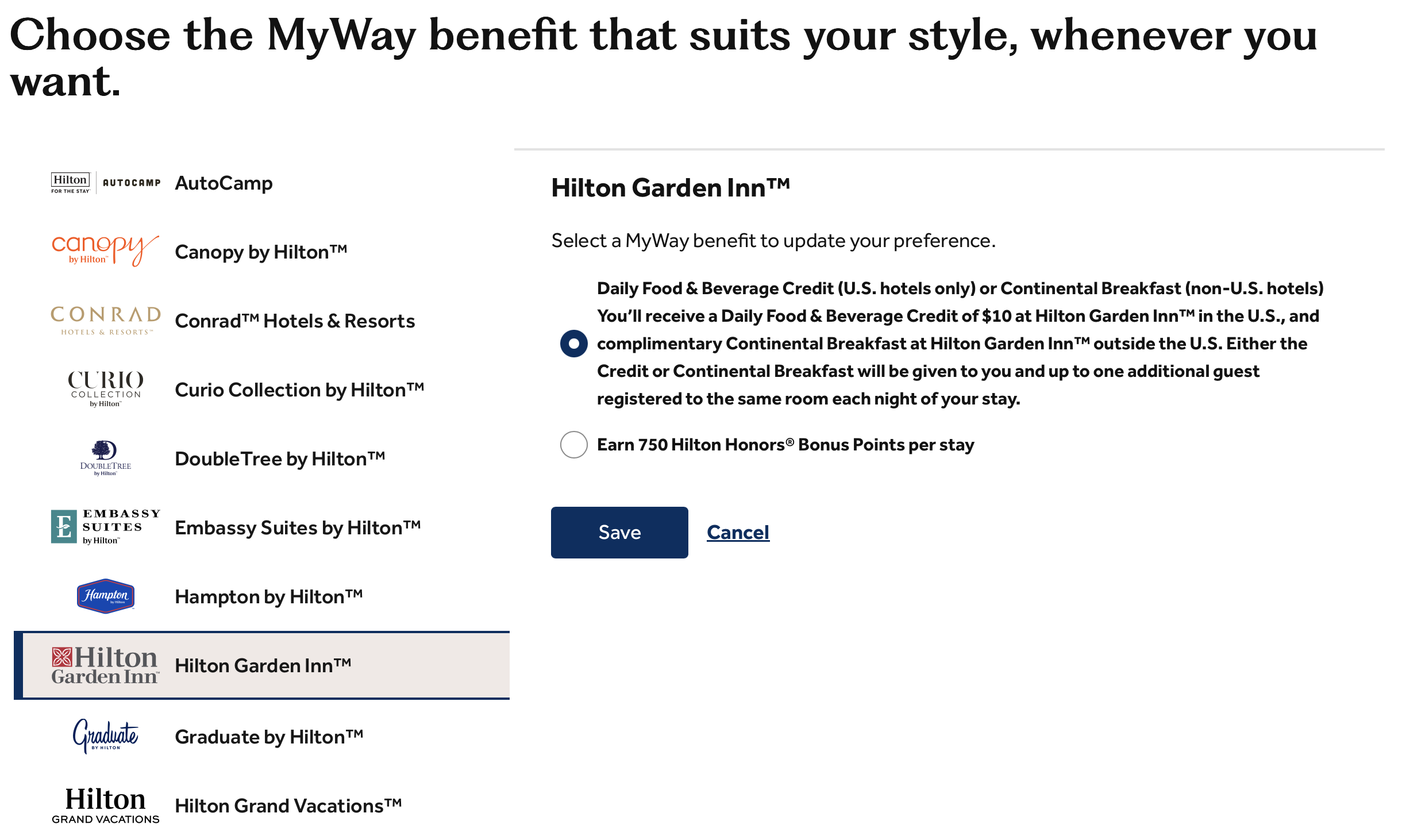 Hilton MyWay Benefits