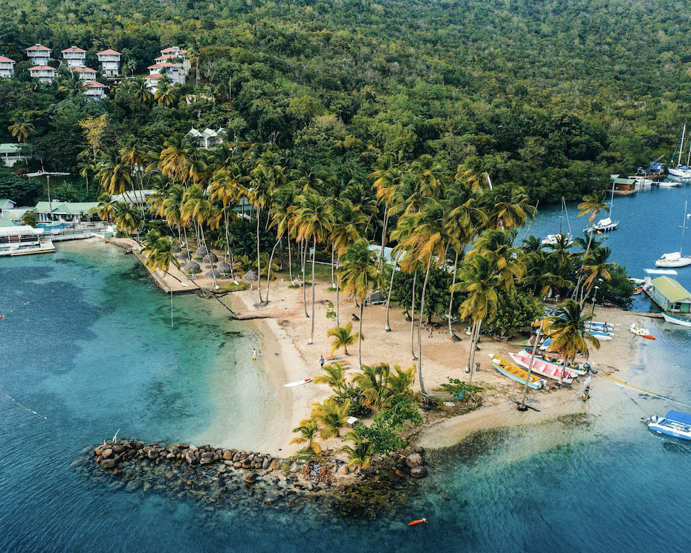 Aerial view of Marigot Bay, Saint Lucia.
