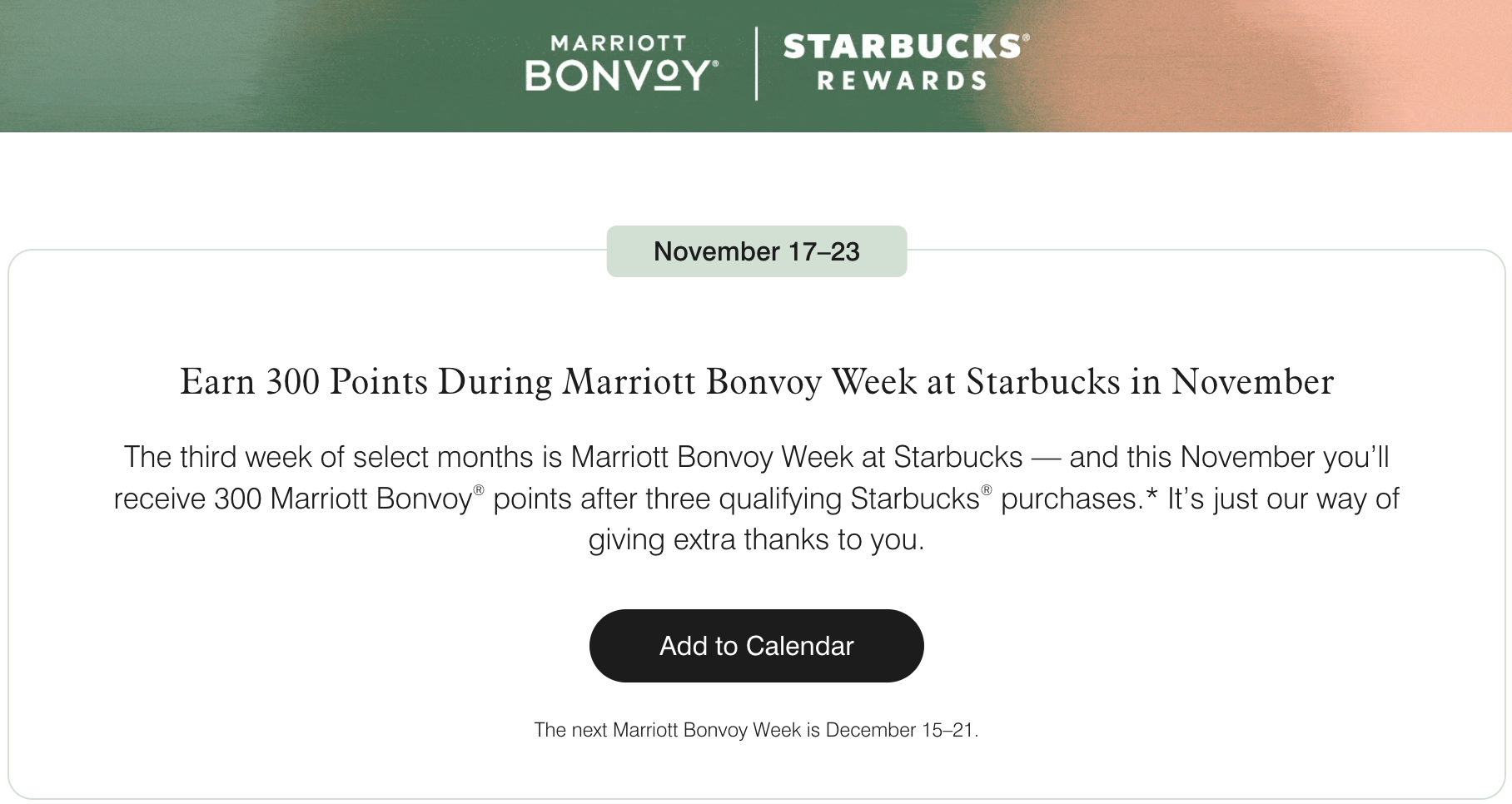 Marriott week at Starbucks promo webapge.