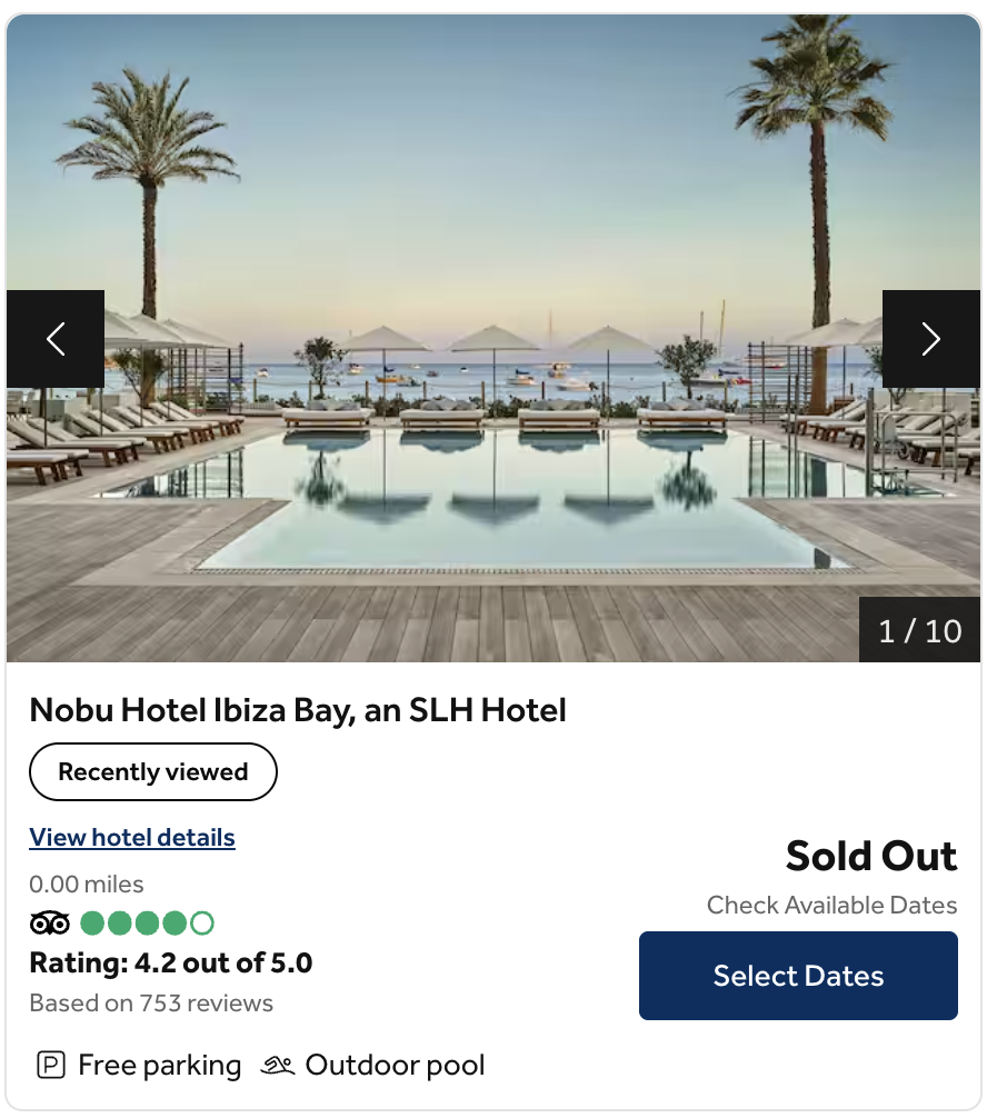 Nobu Hotel Ibiza Bay award rates.