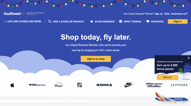 Rapid Rewards Shopping homepage.