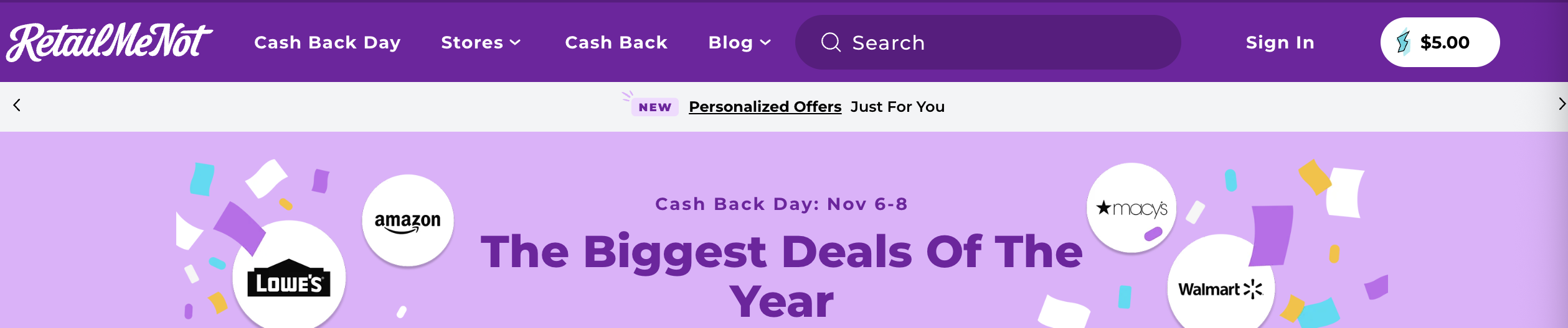 RetailMeNot cash back day banner.