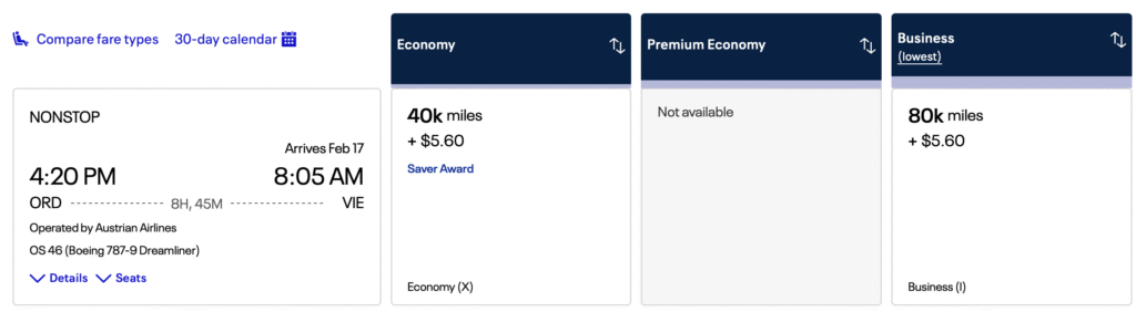 Chicago (ORD) to Vienna (VIE) on Austrian Airlines
