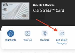 Black and white background with Citi Strata card and card benefits listed in blue