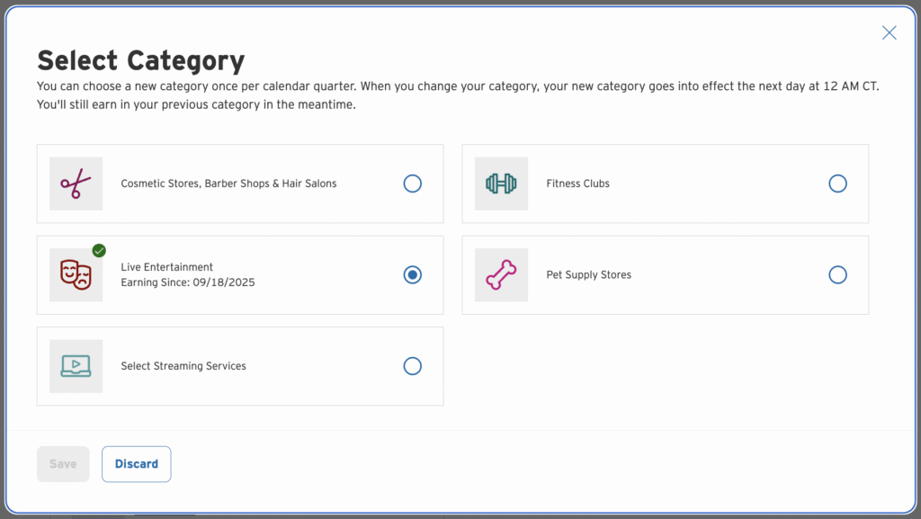 White background with black words showing Citi Strata 3X category options