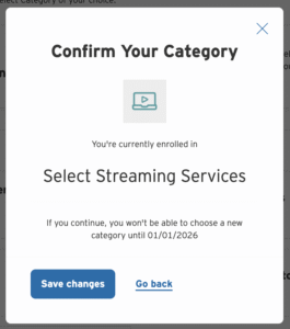 White background with black words confirming chosen 3X category on the Citi Strata