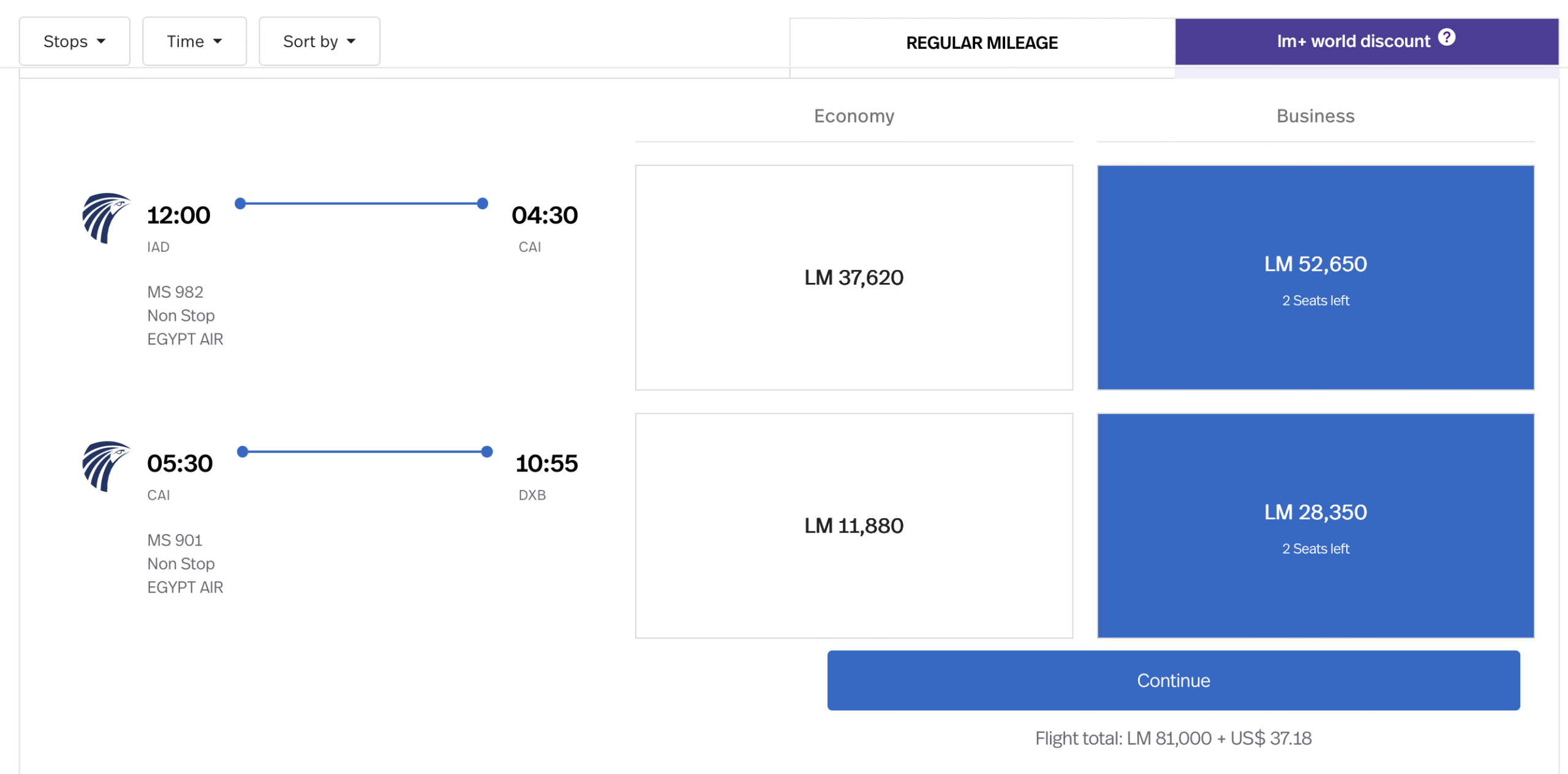 LifeMiles award from IAD to DXB via CAI.
