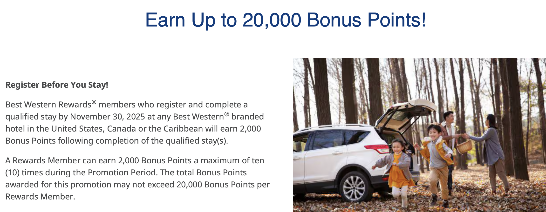 A screenshot of the up to 20,000 bonus points BW promo