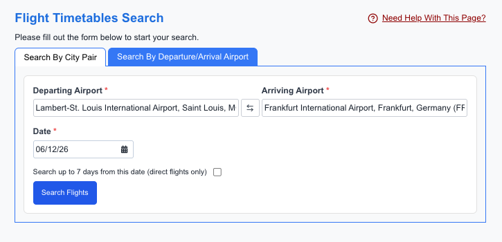 Setting Up A Flight Timetable Search on ExpertFlyer