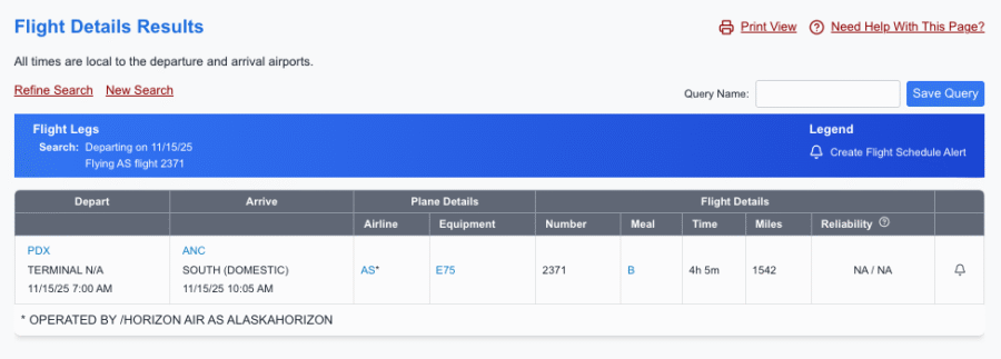 Flight Information on ExpertFlyer