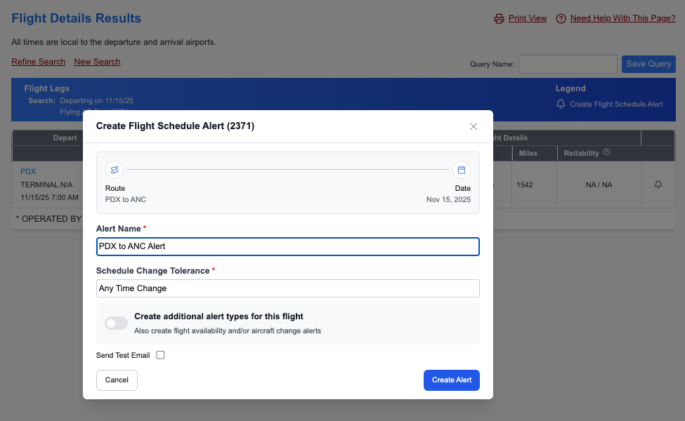 Creating A Schedule Change Alert in ExpertFlyer