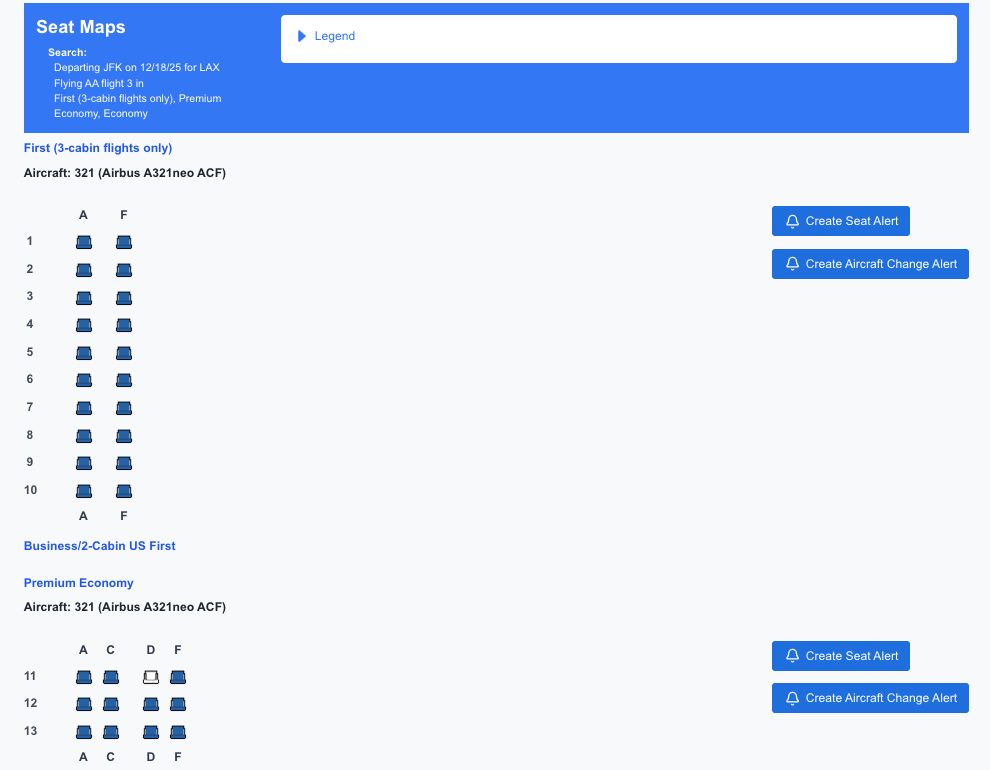 Viewing A Seat Map on ExpertFlyer