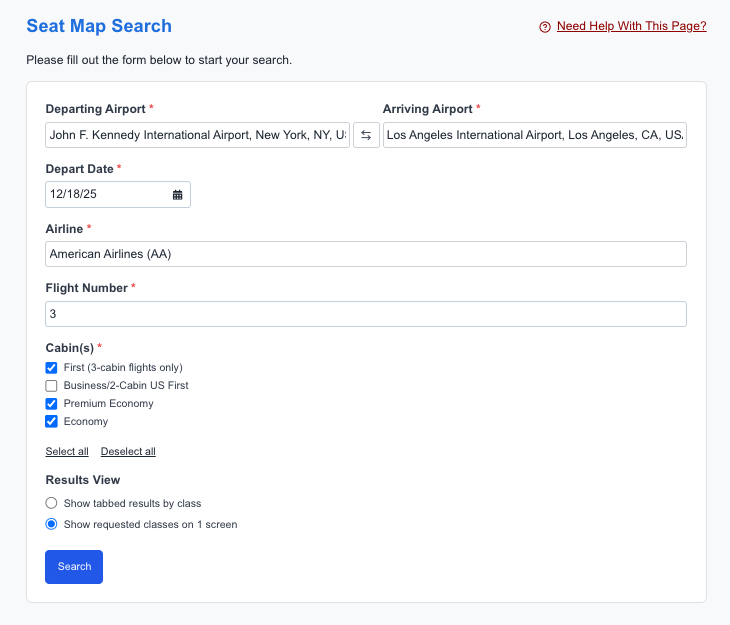 Setting Up A Seat Map Search on ExpertFlyer