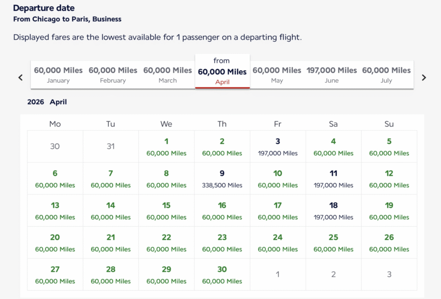 Chicago (ORD) to Paris (CDG) with Platinum status.