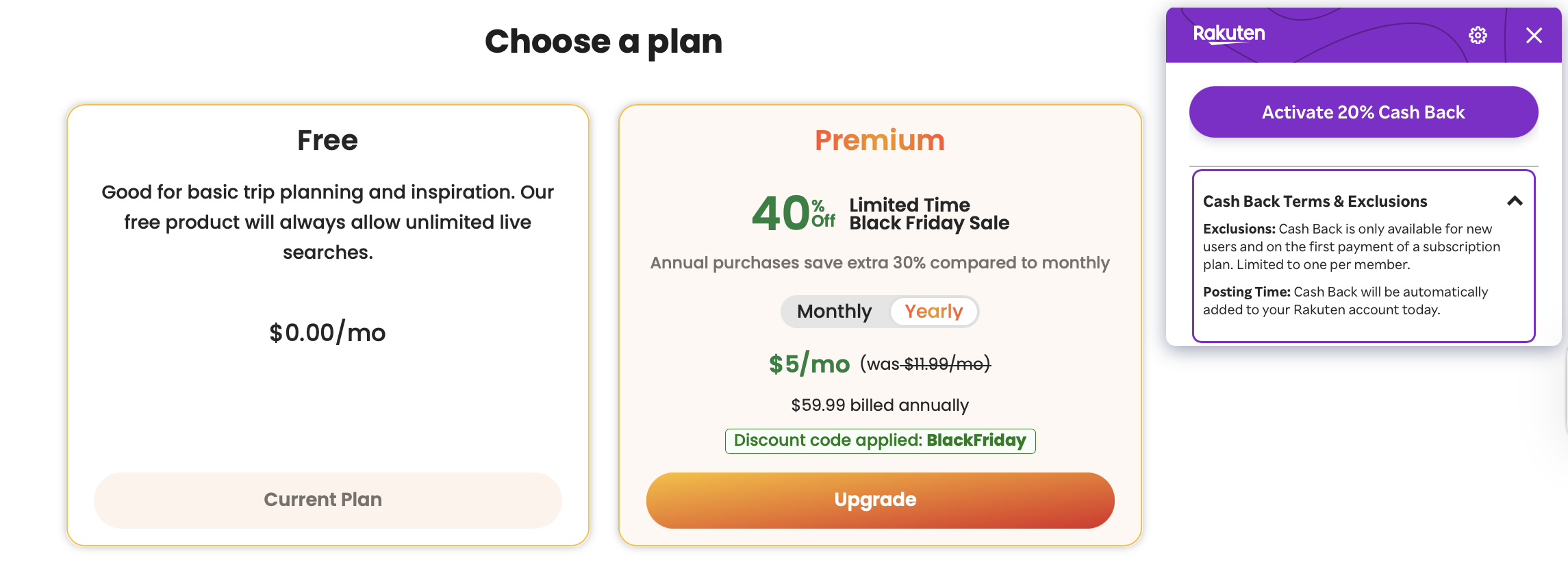 A screenshot of the PointsYeah black friday sale with Rakuten cash back