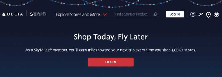 SkyMiles shopping home page.