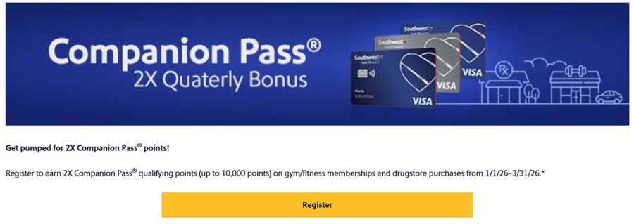 Q1 2026 Southwest double Companion Pass points promotion