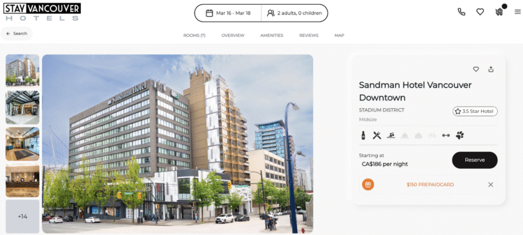 StayVancouverHotels promo at the Sandman Hotel Vancouver Downtown