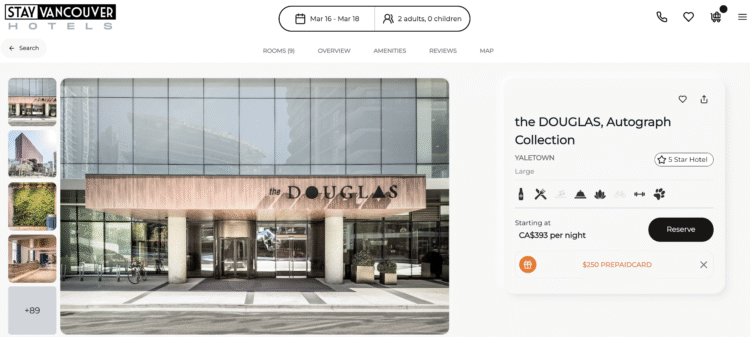 StayVancouverHotels promo at the The DOUGLAS, Autograph Collection