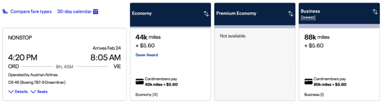 United award from ORD to VIE.