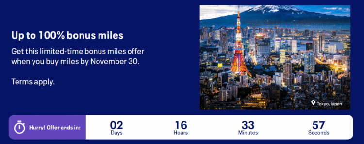 Buy United miles with up to a 100% bonus promo banner
