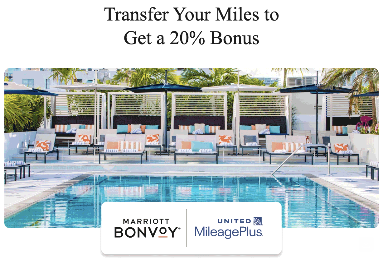 Transfer United miles to Marriott points with a 20% bonus.