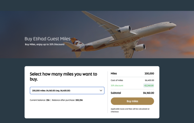 Buy Etihad miles promo banner.