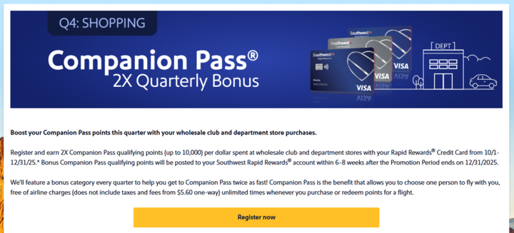 Q4 Southwest double Companion Pass points promotion