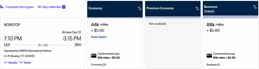Los Angeles to Zurich on SWISS. 